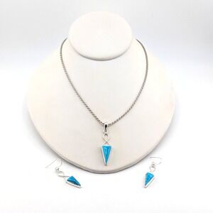 Native American Kingman Turquoise Necklace & Earrings Set - Elongated Triangle**